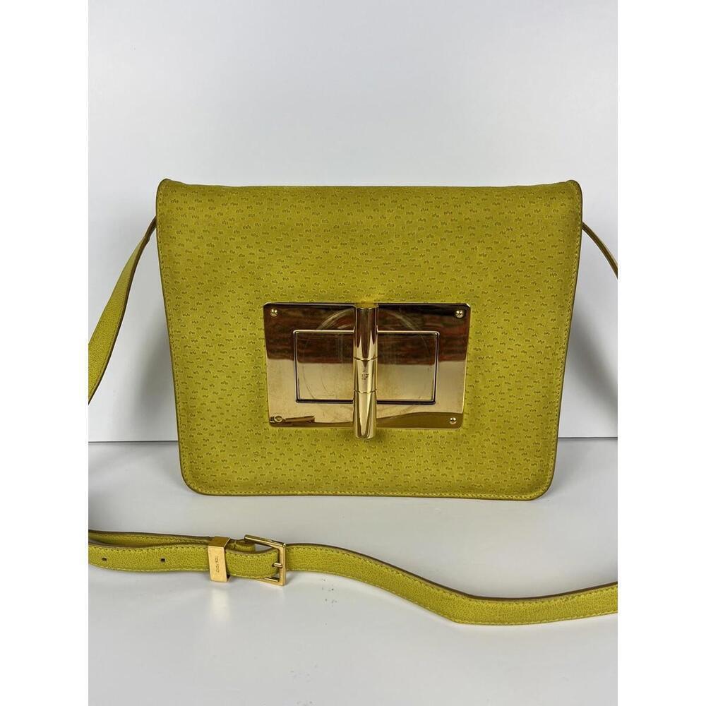 Tom Ford Peccary Suede Chrome Natalia Yellow Shoulder Bag Size Medium - Picture 2 of 13